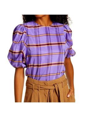 NWT SAMSØE SAMSØE Orion Blouse In Purple Jasper Check Print size XS
